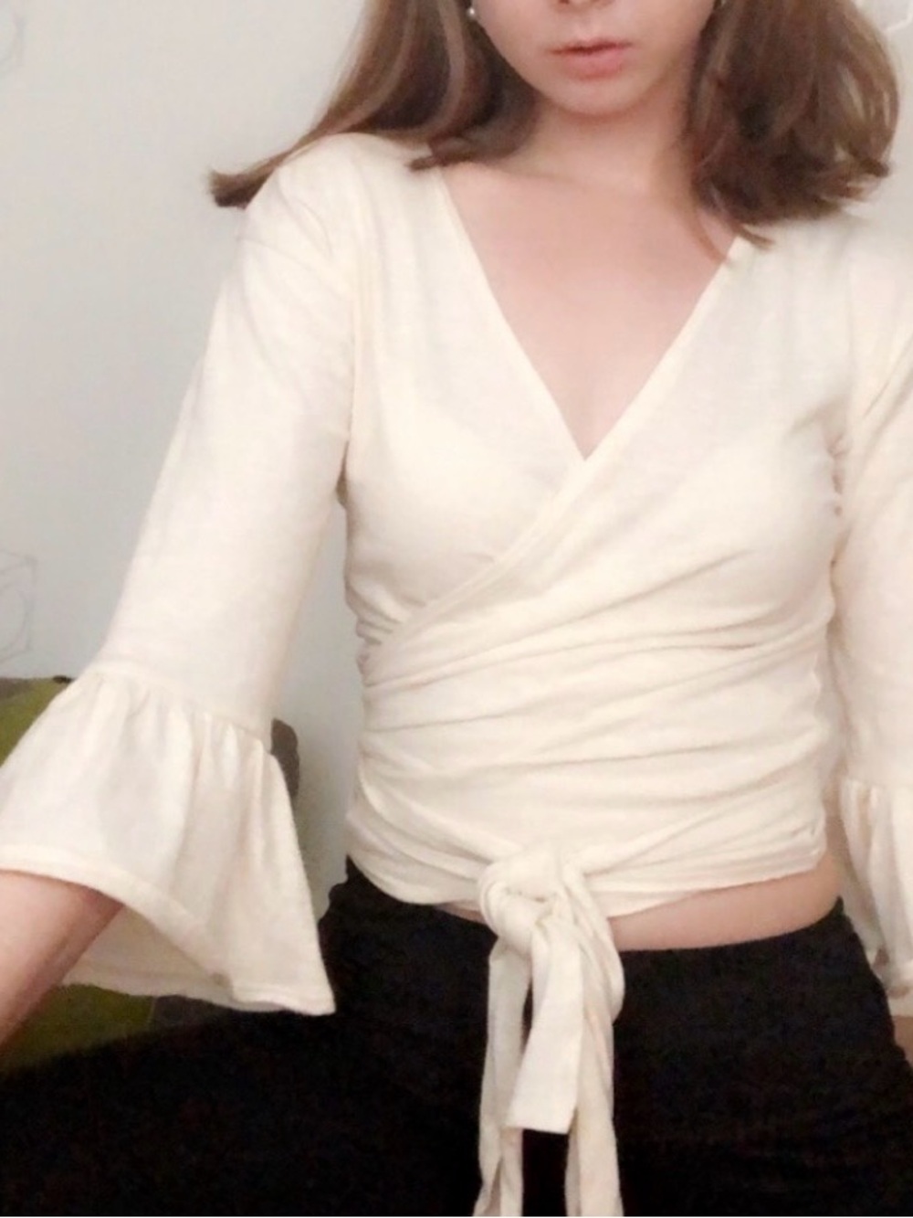 Marine Layer Cotton Cream Wrap Shrug Top Ruffle Sleeve Neutral Balletcore Sz S